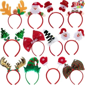 12 Packungen Weihnachten Stirnbänder 3D Kopf Mütze Stirnbänder für Kinder Erwachsene (ONE SIZE) - Bild 1 von 9