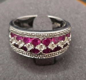 Art Deco Ruby White Topaz 925 Sterling Silver Statement Ring 6.8g Size 6.75 - Picture 1 of 15