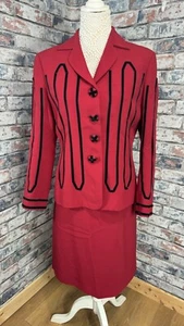 Vintage Moschino Couture Red Skirt Jacket Blazer Suit Size UK 14 EU 46 Velvet - Picture 1 of 11