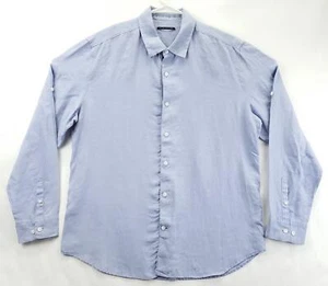 Elie Tahari Shirt Mens Large Blue 100% Linen Long Sleeve Oxford Cuff Button-Up - Picture 1 of 9