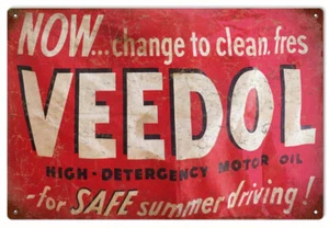 VEEDOL HIGH DETERGENCY MOTOR OIL 18" HEAVY DUTY USA MADE METAL AUTO ADV SIGN - Picture 1 of 1