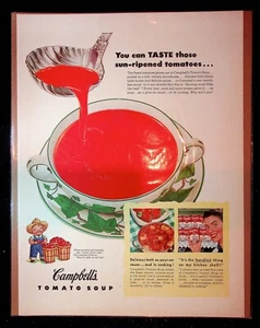 1950s Campbell's Tomato Soup Bowl & Ladle of Soup Art Vintage Print Ad - Picture 1 of 1