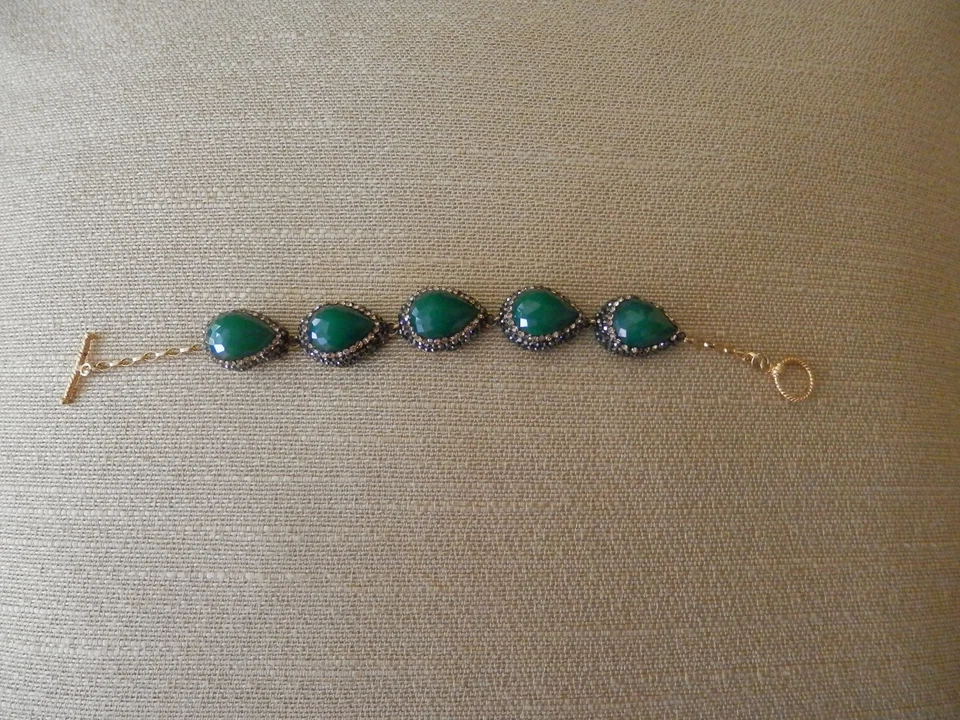 土耳其 925 金银翡翠手链 - 全新 — 第 1/2 张图片