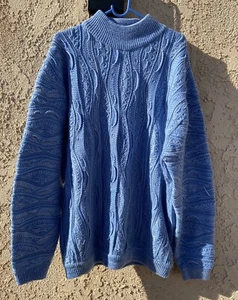 Vtg 90s Delf Sweater Knitted Coogi Style Pullover  Blue Retro Rare Biggie Smalls - Picture 1 of 9