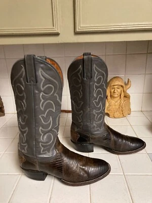 BOTAS VAQUERAS WRANGLER GRIS AZUL LAGARTO WESTERN DANCE RANCH TALLA 9.D VINTAGE EE. UU. Foto 1 de 4