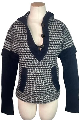 Suéter Tory Burch Azul Marino y Blanco Elegante Botón Lana Recortado con Capucha S Foto 1 de 4