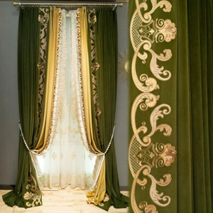 bedroom embroidered luxury green thick velvet cloth curtain tulle drape C1097* - Picture 1 of 12
