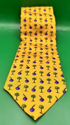 复古 Pietro Di Como All Over Fruit & Trees 全丝绸领带 二手状况完好 — 第 1/3 张图片