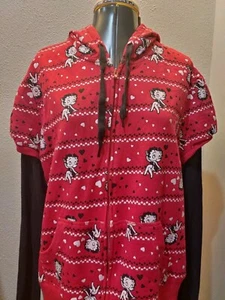 Betty Boop roter Hoodie mit Frontreißverschluss und langen schwarzen Ärmeln XXL 19 Junioren - Bild 1 von 6