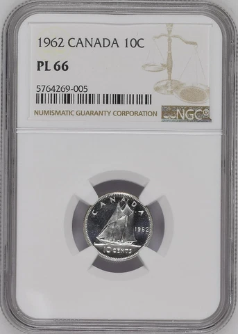 1962 SILVER DIME ELIZABETH-II 10C CANADA KM#51 LOW-POP NGC PL-66 HIGHEST-GRADES Cover