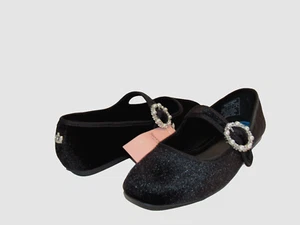 Juicy Couture Bijoux Womens sz 7.5 Black Velvet Embellished Mary Jane Flat Shoes - Picture 1 of 10