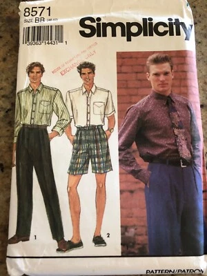 🌻 SIMPLICITY #8571 - MEN'S TWO STYLE SHIRT-SHORTS & PANTS PATTERN CH46"-52" FF - Image 1 of 2