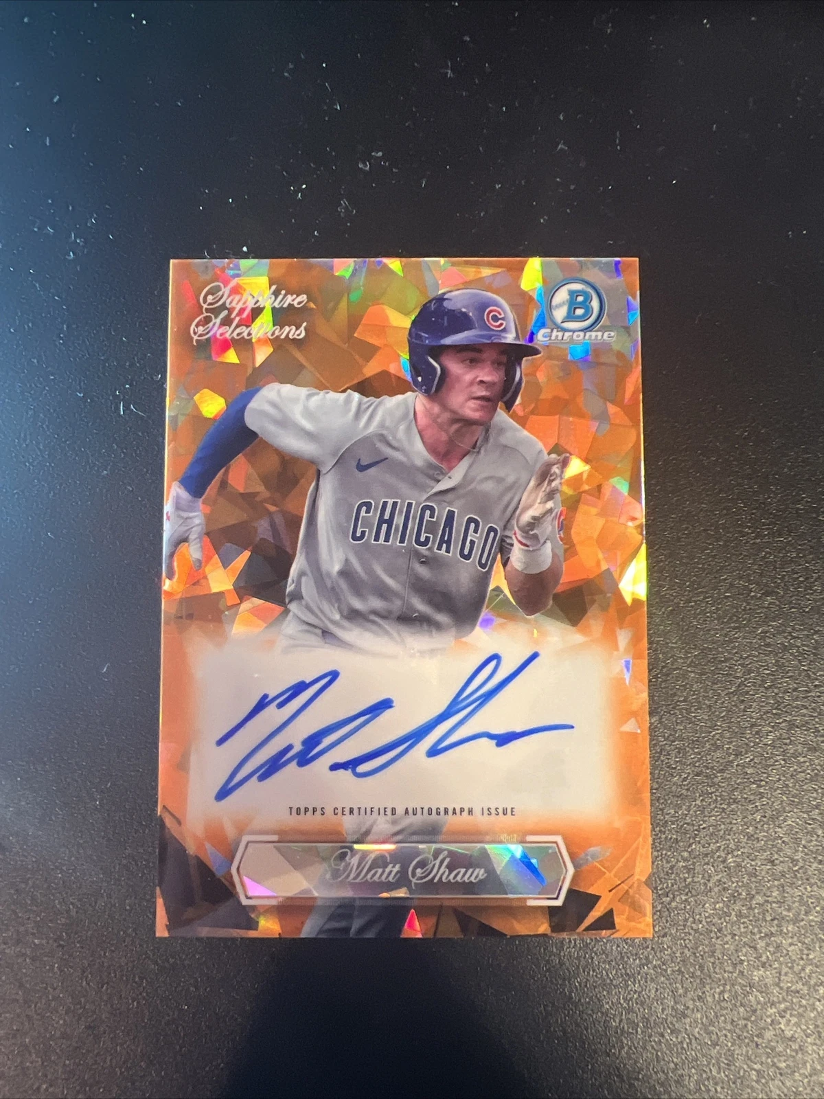 2023 Bowman Draft Sapphire Selections Auto Orange Refractor MATT SHAW Cubs /25