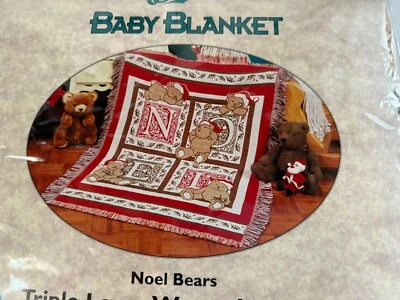 Manta Bebé Beacon Triple Capa Tejida Jacquard Noel Bears 36" x 48" Algodón NUEVO Foto 1 de 4