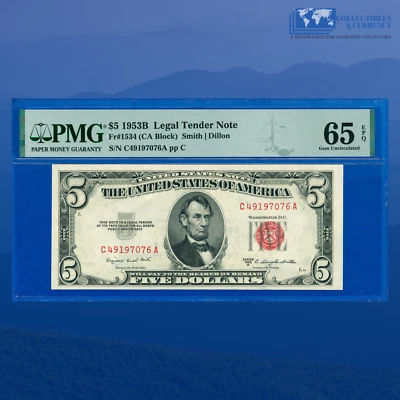 Fr.1534 1953B $5 Five Dollars Legal Tender Note, C/A Block, PMG GEM 65 EPQ #7076 - Image 1 of 3