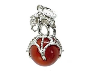 STERLING SILVER ELEPHANT ON BALL CORNELIAN FOB CHARM                    - Picture 1 of 2