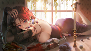 Anime path to nowhere cleavage cabernet girls lying down Playmat Gaming Mat Desk