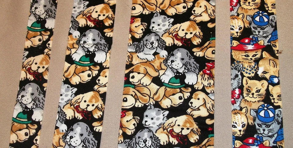 10 yds PUPPY DOGS & KITTY CATS NOVELTY COTTON FABRIC RIBBON (asst. widths) - Image 1 of 1