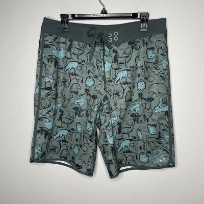 NORTH FACE Board Shorts Uomo 32x10 Stampa Wildlife NUOVO Grigio Sfoderato Alce Orso - Immagine 1 di 4