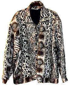 Giacca donna Fuda International zip ~ taglia L~ stampa animalier 100% seta BELLA - Foto 1 di 11