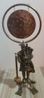 Antique Solid Brass Scottish Highlander With Bagpipes And Gong