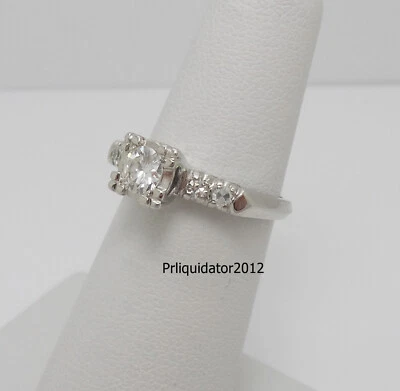 Anillo nupcial de compromiso de diamantes naturales vintage de 1/2 quilate de oro blanco de 14 quilates Foto 1 de 4