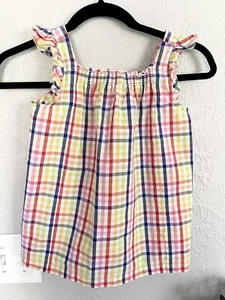 Hanna Anderson rainbow colorful plaid Ruffle Top Size 120 girls 6-7 100% cotton - Picture 1 of 5