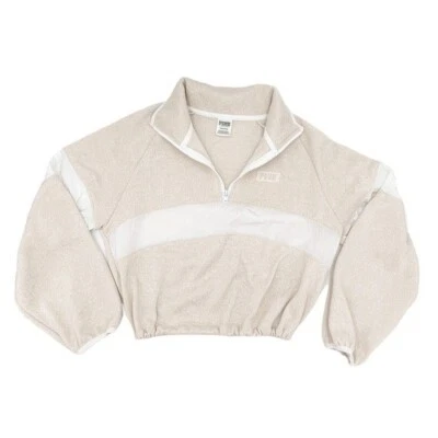 ROSA Victoria's Secret Suéter Tejido Recortado Media Cremallera Sudadera Tostado Blanco Pequeño Foto 1 de 4