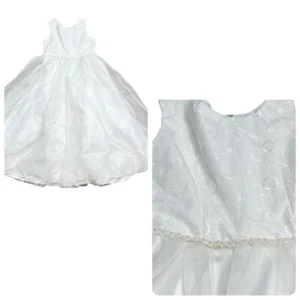 Joys Kids USA Dress Girls Size 12 White Floral Embroidered Lace Tulle Beaded - Picture 1 of 6