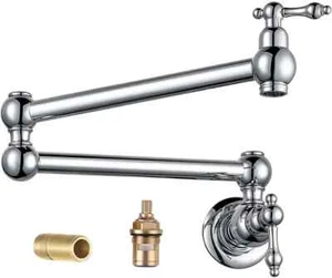 WOWOW CROME DOUBLE HANDLE WALL-MOUNT POT FILLER KITCHEN FAUCET-NEW - Picture 1 of 1