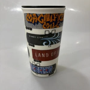 Taza vaso de viaje Starbucks Chicago Train con aislamiento de cerámica 12 oz graffiti 2016 - Imagen 1 de 8
