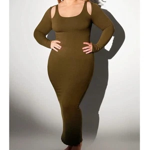NWT T2 Shapellx Olive Green Long Sleeve Cut-Out Ribbed Dress Size XXL - Picture 1 of 13