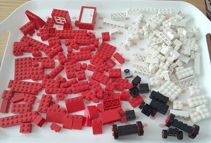 Vintage 1990s LEGO Pieces x 200 appx  Red White Black - Wheels Window Bricks - Picture 1 of 5