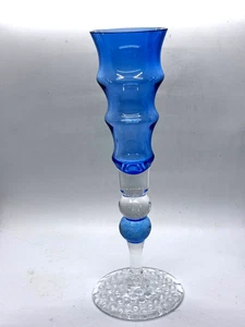 Vintage Bohemian Art Hand-blown Glass Clear and Blue - Czechoslovakia - Imagen 1 de 3