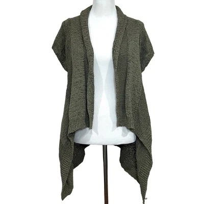 Elena Solano Cardigan Sweater Green Short Sleeve Open Front Loose Knit Womens 1X - Image 1 of 4