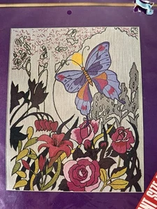 Butterfly Garden Floral Crewel Printed Fabric Stitchery Kit Sealed Vogart - Picture 1 of 9