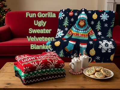 Gorila Feo Navidad Suéter Estilo Pana Peluche Manta Foto 1 de 2