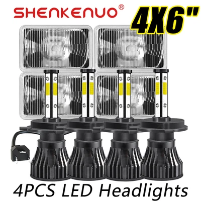 4PCS For 1977-86 Chevy Caprice 4x6" Square GLASS LED Headlight Hi-Lo Beams 100W - Image 1 of 4