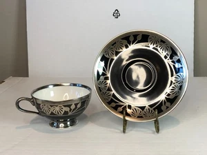 1925 Thomas Germany Porzellan Demitasse Tasse & Untertasse Spahr Feinsilber Überfang - Bild 1 von 15
