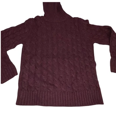 L.L. Bean 女式电缆针织毛衣中号勃艮第羊驼羊毛厚 Y2K 复古 — 第 1/4 张图片