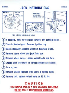 1969  DODGE CHARGER/RT JACK INSTRUCTION  DECAL - Picture 1 of 1