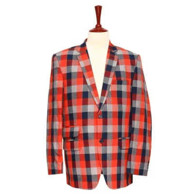 Blazer para Hombres 42R Naranja Azul Gris Cuadros Abrigo Deportivo Formal Boda Chaqueta Foto 1 de 4