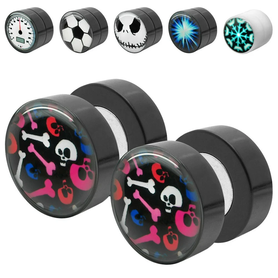 1 Paar Magnet Fake Plugs mit tollen Motiven Ohrringe ohne Ohrloch - Bild 1 von 1