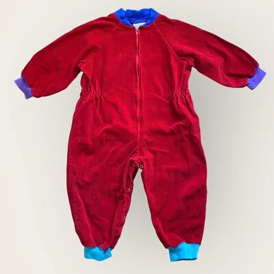 Macacão de veludo vintage Garnet Hill com zíper peça única infantil tamanho 2 vermelho - Imagem 1 de 4
