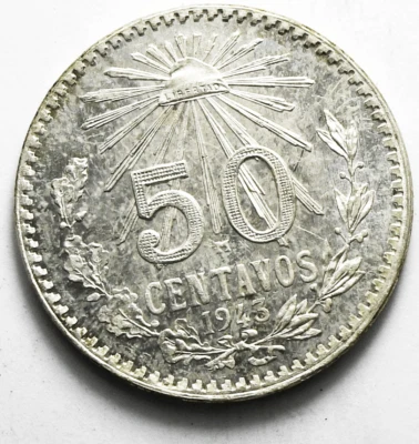 Moneda de plata 50 centavos México Estados Unidos Mexicanos 1943 KM# 447 Foto 1 de 2