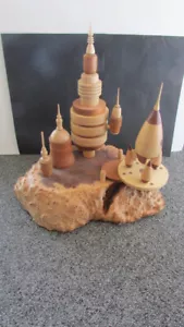 WONDERFUL HAND CARVED MOONBASE 1 SIGNED BY ARTIST REDWOOD 13" H X 12" W X 9" D - Picture 1 of 4