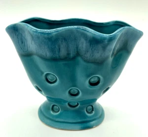 Vintage Blue Teal Glaze Ceramic Ruffled Fan Bud Vase Japan - Picture 1 of 8