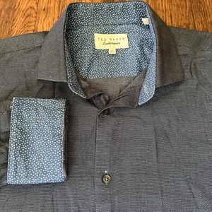 Ted Baker Endurance Herren Hemd Langarm Knopf Flip Manschette Blau Punkte 17 34 Neu ohne Etikett - Bild 1 von 13