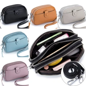 Bolso bandolera pequeño para mujer cuero genuino bolso de hombro con cremallera teléfono celular billetera - Imagen 1 de 30