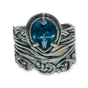 Or Paz Israel Sterling 925 Silver Blue Topaz Woven Band Ring Sz 8.25 - Picture 1 of 7